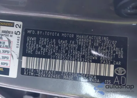 2008 Toyota Corolla Ce z USA, uszkodzony, nr VIN 2T1BR32E68C883404